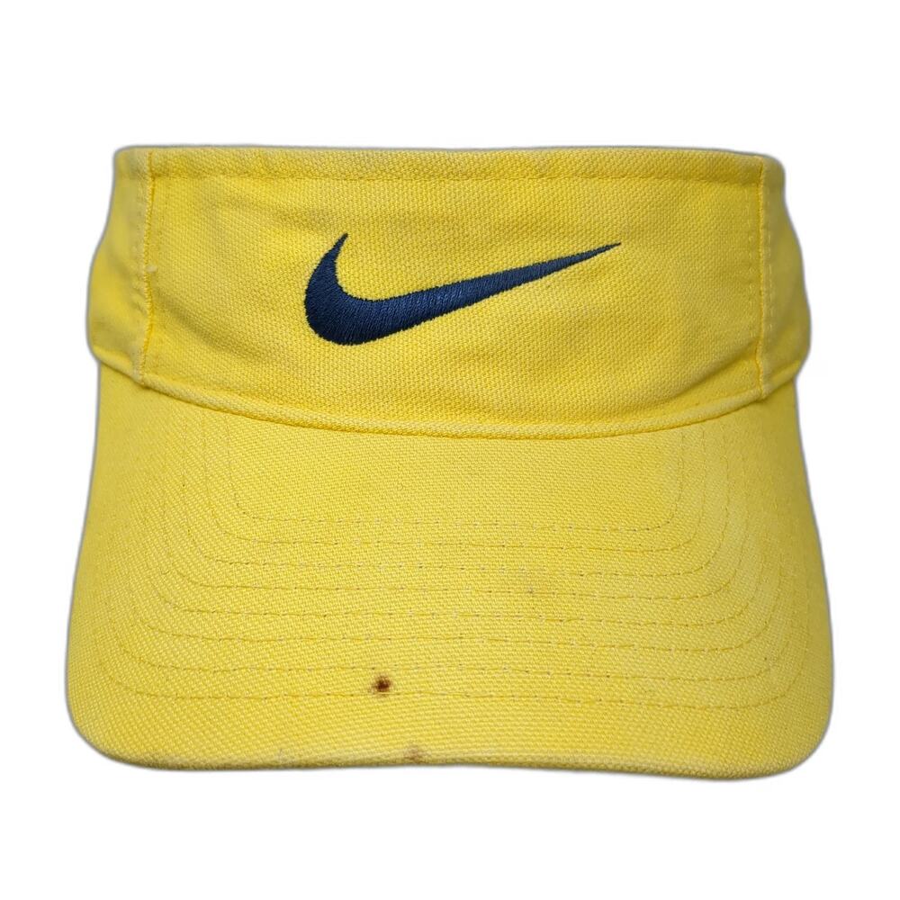 Nike Visor Yellow Swoosh Strapback Golf Athletic Sun Sport Hat Vintage
